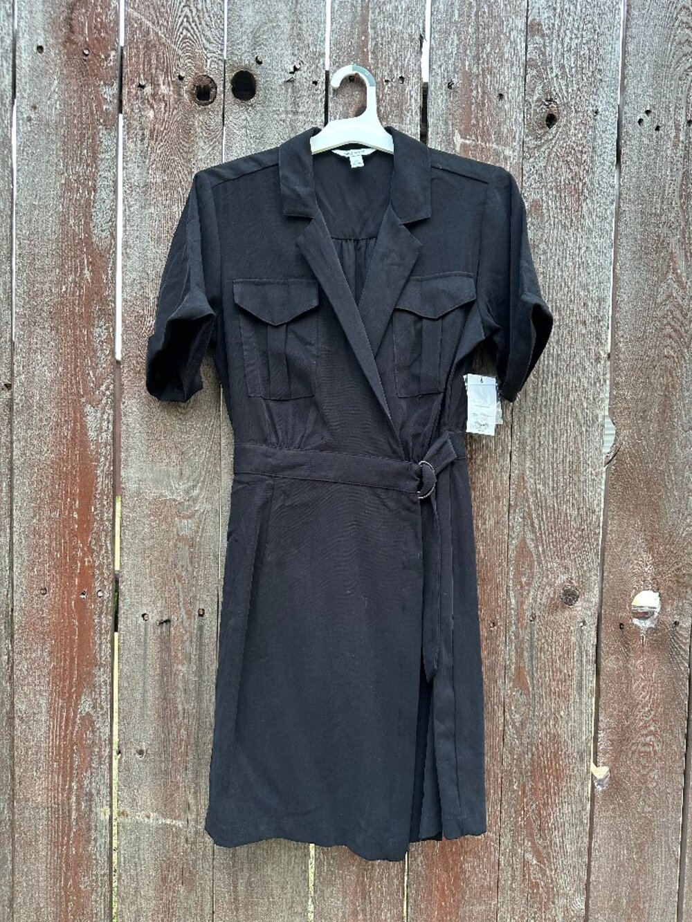 Nine West Black Safari Utility Wrap Dress Size Medium Belted Short Sleeve NWT